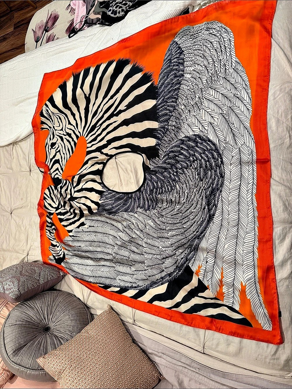 Animal Print Square Scarf in Orange & Black Like New